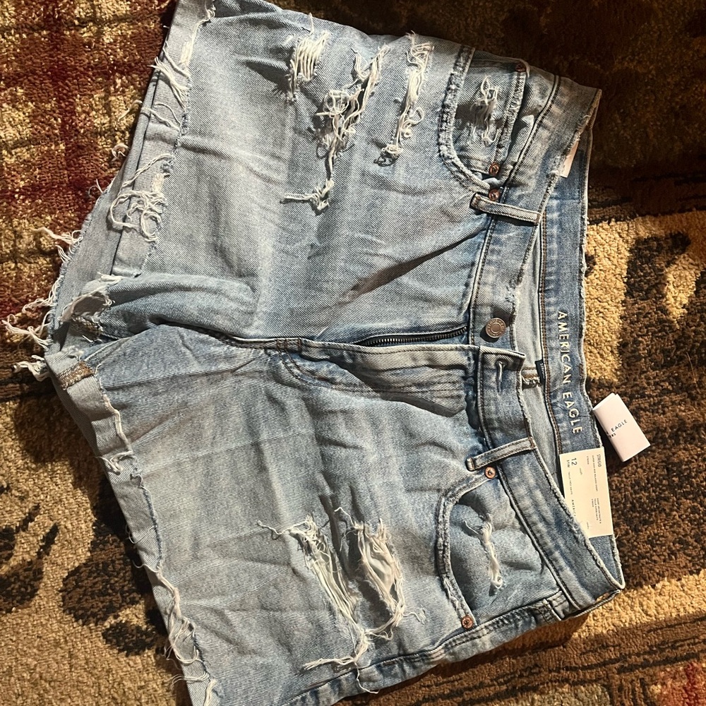 American Eagle Outfitters Women's Ripped Jean Shorts - Light Blue